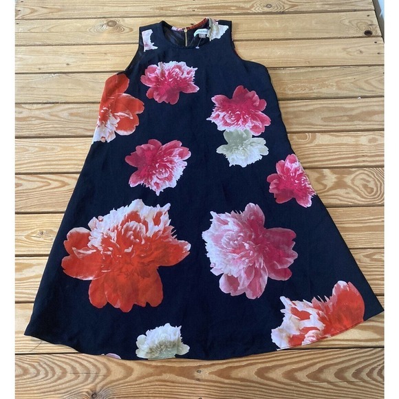 Calvin Klein Floral Sleeveless Dress Petite Size 0P Women’s Black Red - Picture 1 of 6
